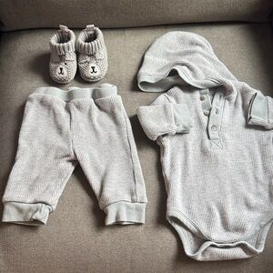 Little Me Gray Knit Baby Bodysuit Set